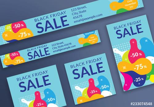 Black Friday Sale Web Banner Layout with Color Elements - 233074548 - 233074548