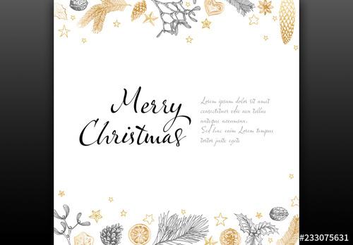 Christmas Card Layout with Illustrations - 233075631 - 233075631