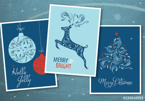 Christmas Greeting Card Layout Set with Intricate Ilustrations - 233418553 - 233418553