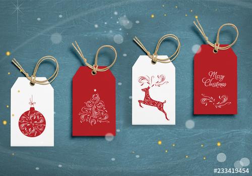 Christmas Gift Tag Layout Set with Intricate Illustrations - 233419454 - 233419454