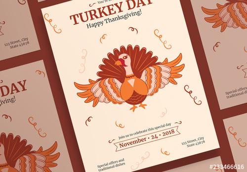 Thanksgiving Poster Layouts with Turkey and Spiral Elements - 233466616 - 233466616