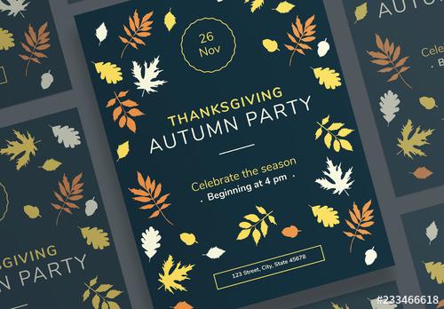 Thanksgiving Poster Layouts with Colored Leaf Elements - 233466618 - 233466618