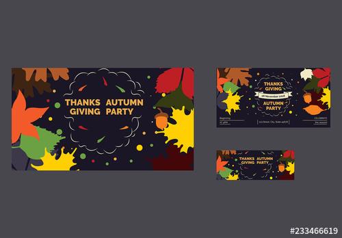 Thanksgiving Social Media Cover And Post Layouts with Colored Leaves and Corn Elements - 233466619 - 233466619