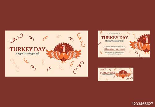 Thanksgiving Social Media Cover and Post Layouts with Turkey and Spiral Elements - 233466627 - 233466627