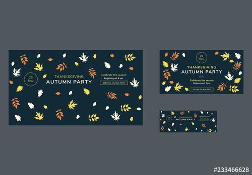 Thanksgiving Social Media Cover and Post Layouts with Colored Leaf Elements - 233466628 - 233466628
