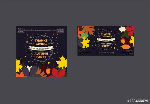 Thanksgiving Social Media Feed Layouts with Colored Leaves and Corn Elements - 233466629 - 233466629