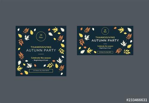 Thanksgiving Social Media Feed Layouts with Colored Leaf Elements - 233466631 - 233466631
