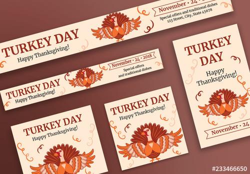 Thanksgiving Web Banner Layouts with Turkey and Spiral Elements - 233466650 - 233466650