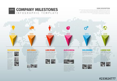 Infographic Layout with Multicolored Markers and Map - 233624777 - 233624777