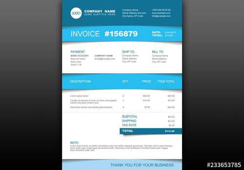 Invoice Layout with Blue Accents - 233653785 - 233653785