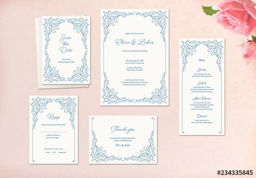 Wedding Stationery Set with Blue Ornamentation - 234335845 - 234335845