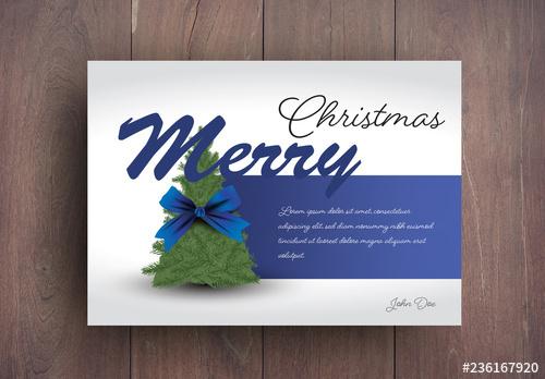 Christmas Card Layout with Bow and Blue Accents - 236167920 - 236167920