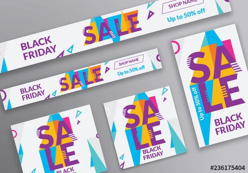 Sale Web Banner Layout with Colored Triangle Elements - 236175404 - 236175404