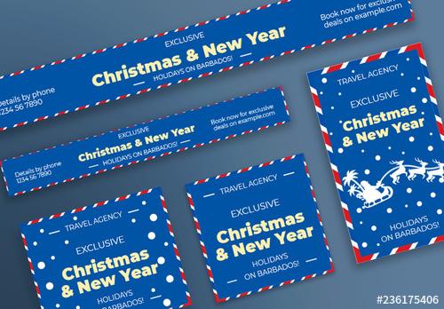 Christmas Web Banner Layout with Santa and Deer Elements - 236175406 - 236175406