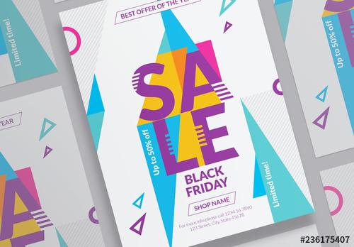 Sale Poster Layout with Colored Triangle Elements - 236175407 - 236175407