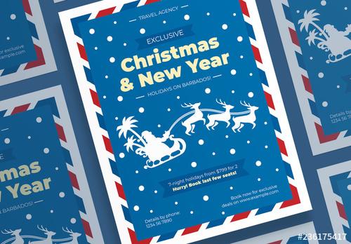 Christmas Poster Layout with Santa and Deer Elements - 236175417 - 236175417