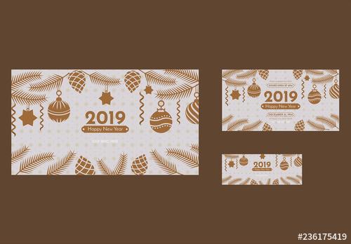 New Year Social Media Cover and Post Layout with Christmas Decoration Elements - 236175419 - 236175419