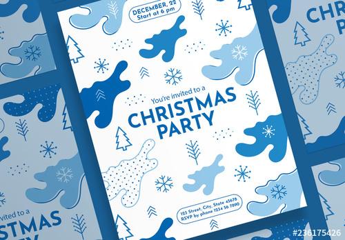 Christmas Poster Layout with Snowflake and Christmas Tree Elements - 236175426 - 236175426