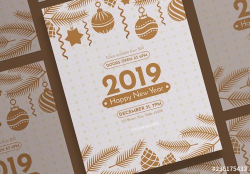 New Year Poster Layout with Christmas Decoration Elements - 236175433 - 236175433