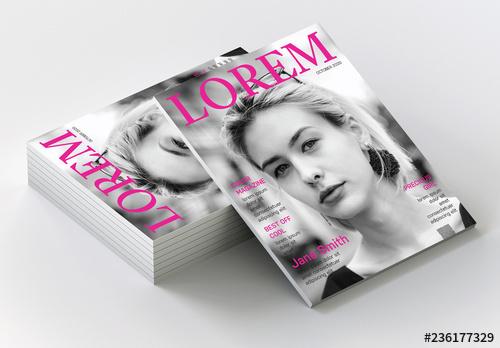 Fashion Magazine Cover Layout with Pink Accents - 236177329 - 236177329