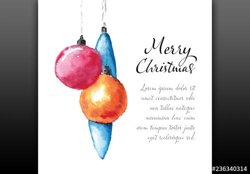 Christmas Card Layout with Watercolor Elements - 236340314 - 236340314