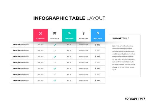 Infographic Table Layout with Multicolored Squares - 236491397 - 236491397