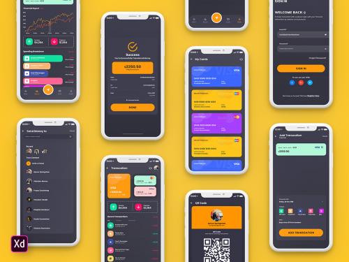 Finance Mobile App Template UI Kit Dark Version (XD) - finance-mobile-app-template-ui-kit-dark-version-xd