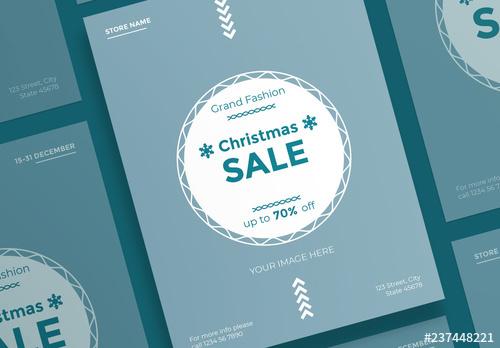 Christmas Sale Poster Layout with Snowflake Elements - 237448221 - 237448221