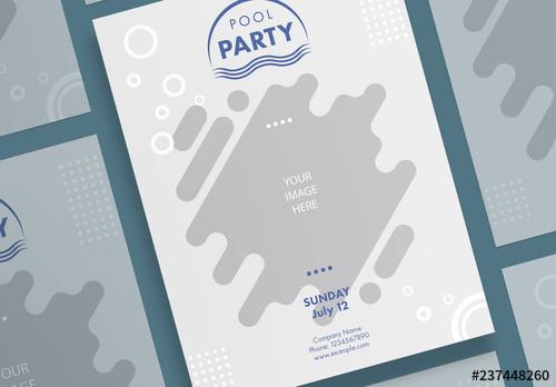 Pool Party Poster Layout with Wave and Bubble Elements - 237448260 - 237448260