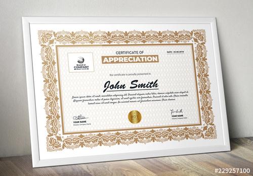 Certificate of Appreciation Layout with Ornate Border - 229257100 - 229257100