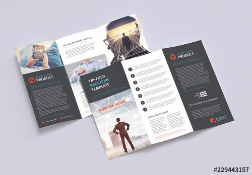 Trifold Brochure Layout with Blue and Red Accents - 229443157 - 229443157