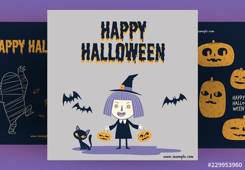 Halloween Social Media Post Layout Set - 229953960 - 229953960