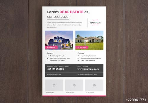 Real Estate Flyer Layout with Pink Accents - 229961771 - 229961771