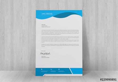 Letterhead Layout with Blue Header and Footer - 229990891 - 229990891