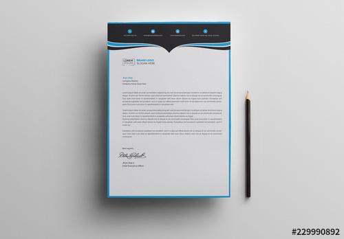 Letterhead Layout with Blue and Black Header - 229990892 - 229990892