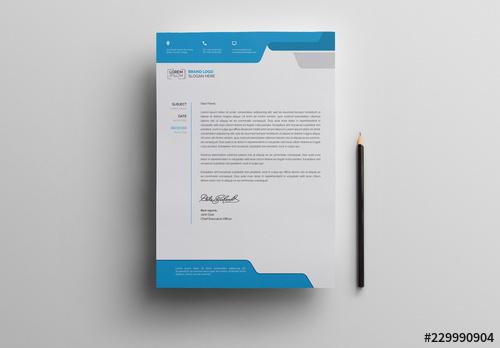 Letterhead Layout with Blue Header and Footer - 229990904 - 229990904