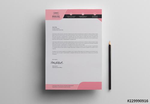 Letterhead Layout with Pink Header and Footer - 229990916 - 229990916