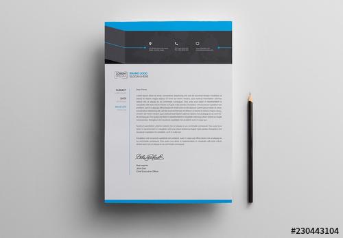 Letterhead Layout with Blue and Gray Header - 230443104 - 230443104