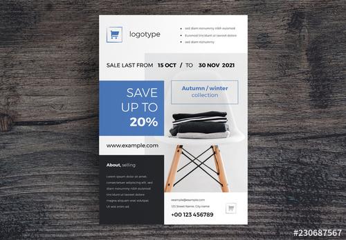 Sale Flyer Layout with Blue Accents - 230687567 - 230687567