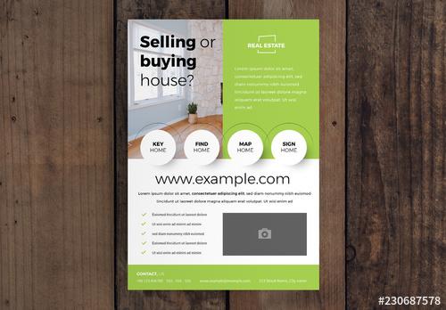 Real Estate Flyer Layout with Green Accents - 230687578 - 230687578