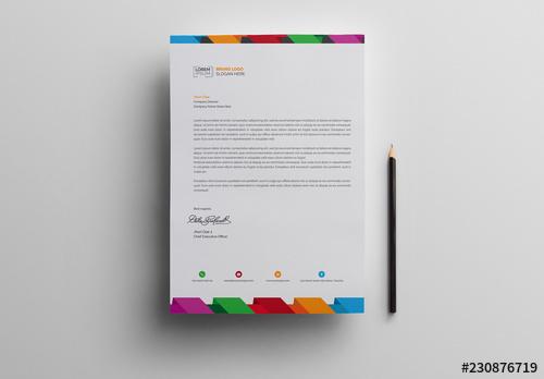 Letterhead Layout with Multicolored Header and Footer - 230876719 - 230876719