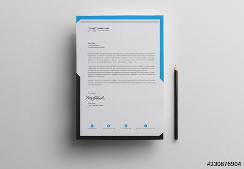 Letterhead Layout with Blue Header and Gray Footer - 230876904 - 230876904