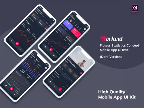 Fitness Statistics Mobile App Dark Version (Adobe XD) - fitness-statistics-mobile-app-dark-version-adobe-xd