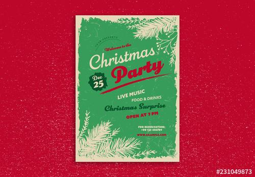 Christmas Party Flyer Layout with Pine Branch Illustrations - 231049873 - 231049873