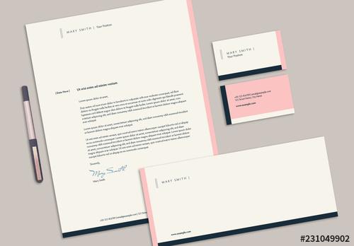 Stationery Set with Pink and Dark Blue Elements - 231049902 - 231049902