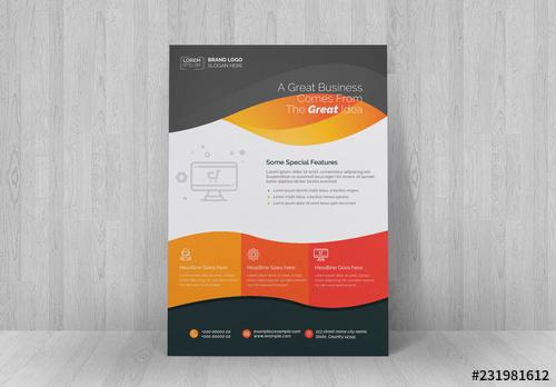 Flyer Layout with Orange and Red Accents - 231981612 - 231981612