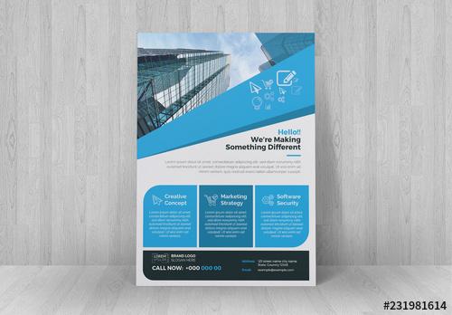 Business Flyer Layout with Blue Accents - 231981614 - 231981614