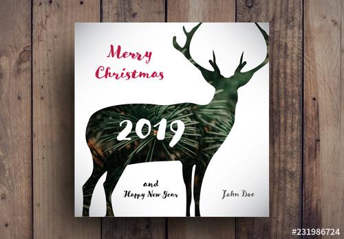 Christmas Card Layout with Reindeer Photo Element - 231986724 - 231986724
