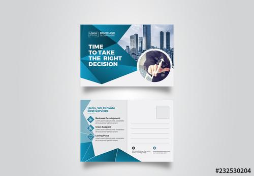 Postcard Layout with Blue Gradient Elements - 232530204 - 232530204