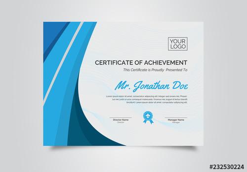 Certificate of Achievement Layout with Blue Elements - 232530224 - 232530224